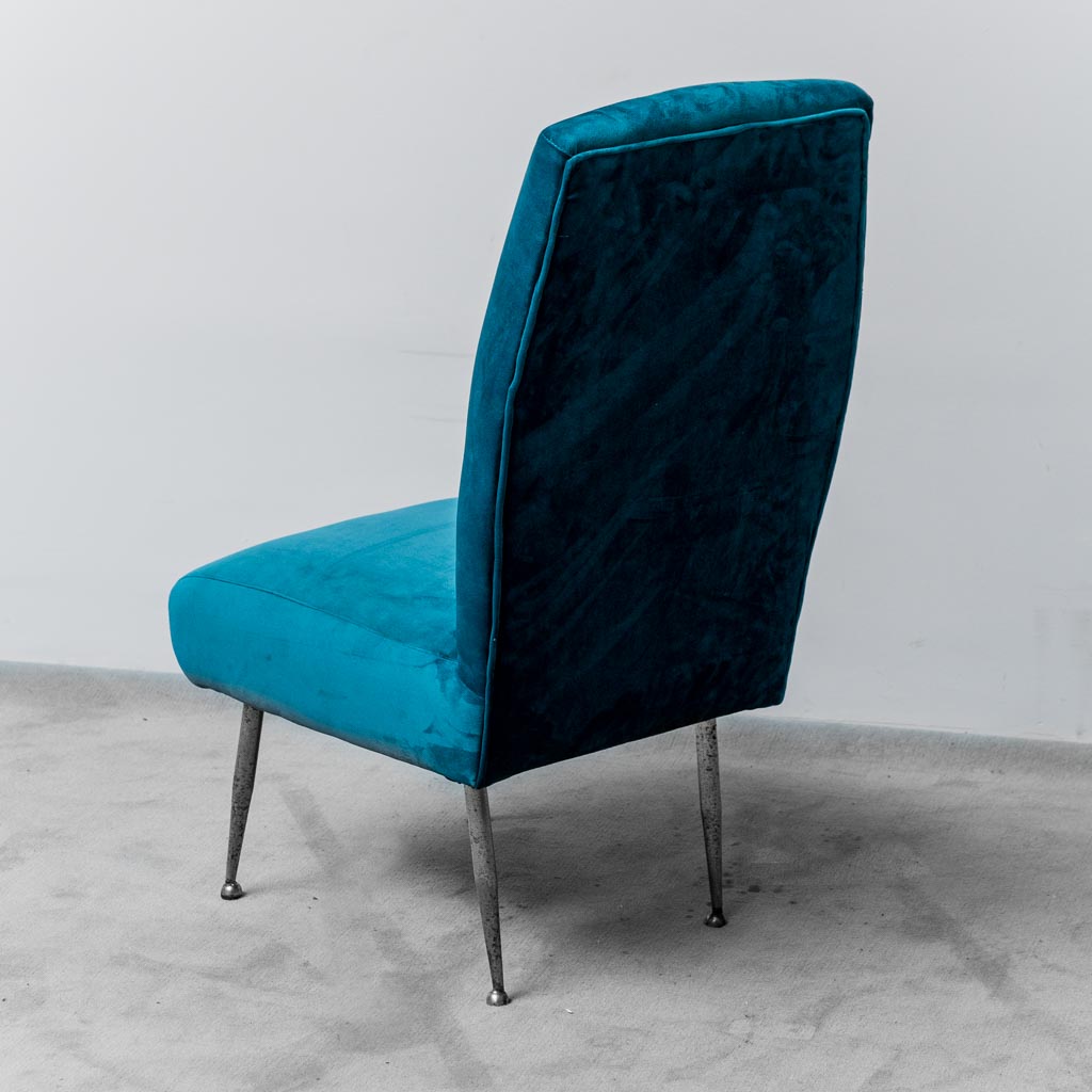 Pair Of Light Blue Velvet Metal Chairs From The 1950s Modern Vintage