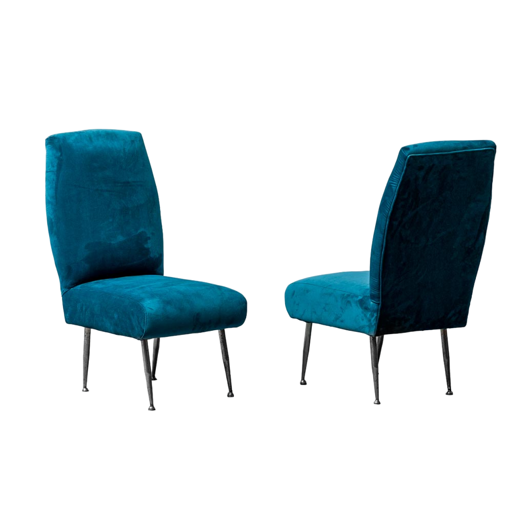 Pair Of Light Blue Velvet Metal Chairs From The 1950s Modern Vintage