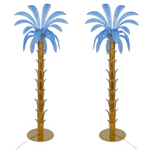 Pair of Murano Glass and Brass Palm Tree Floor Lamp, 1970s