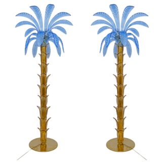 Pair of Murano Glass and Brass Palm Tree Floor Lamp, 1970s