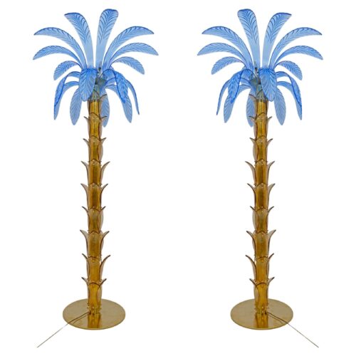 Pair of Murano Glass and Brass Palm Tree Floor Lamp, 1970s