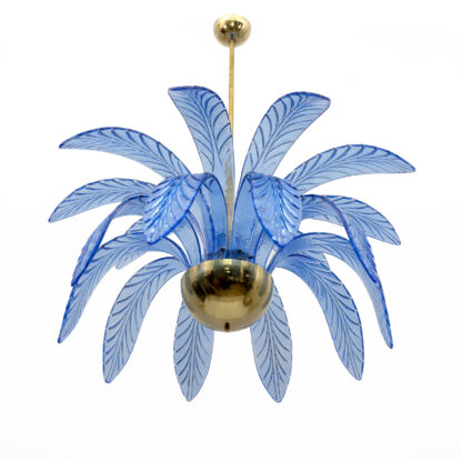 Pair of Mid-Century Modern Palm Leaves Chandelier Murano Glass and Brass, 1970s - Image 7