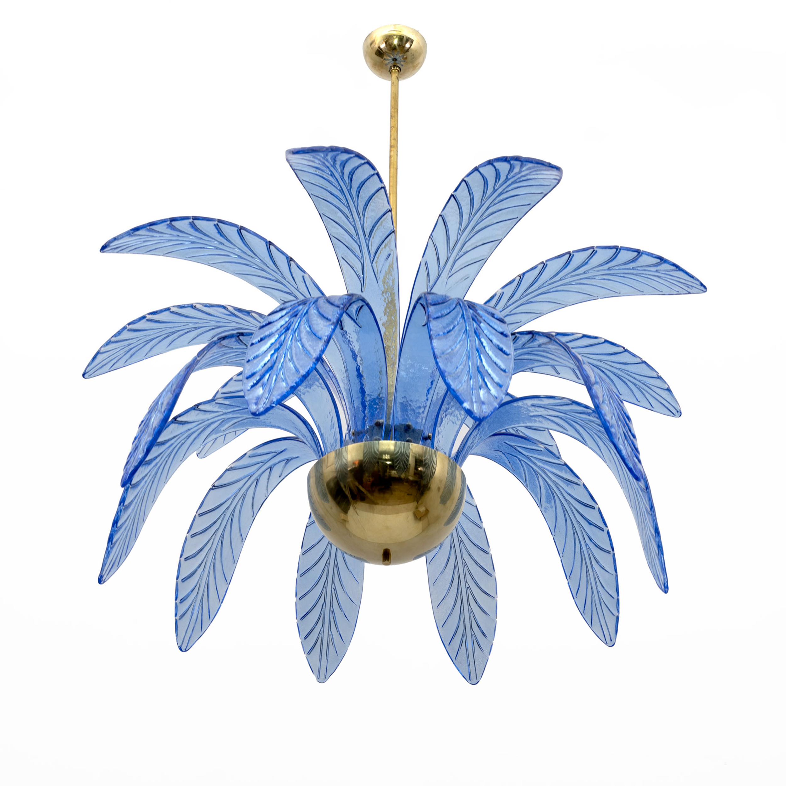 Pair of Mid-Century Modern Palm Leaves Chandelier Murano Glass and Brass, 1970s