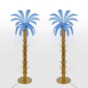 Pair of Murano Glass and Brass Palm Tree Floor Lamp, 1970s
