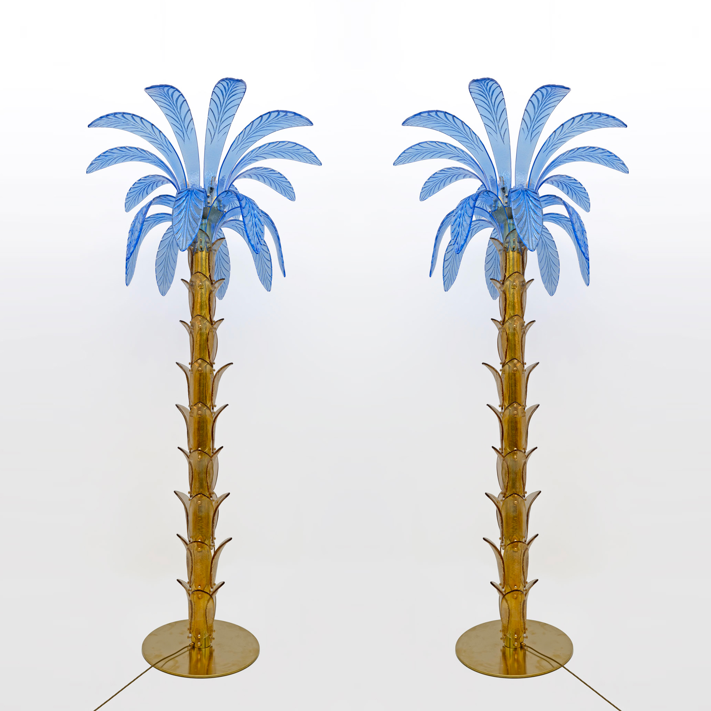Pair of Murano Glass and Brass Palm Tree Floor Lamp, 1970s