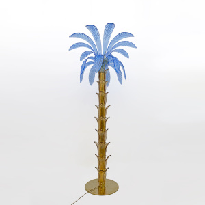 Pair of Murano Glass and Brass Palm Tree Floor Lamp, 1970s