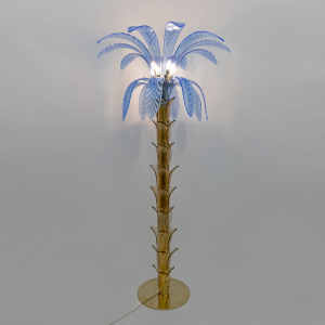 Pair of Murano Glass and Brass Palm Tree Floor Lamp, 1970s