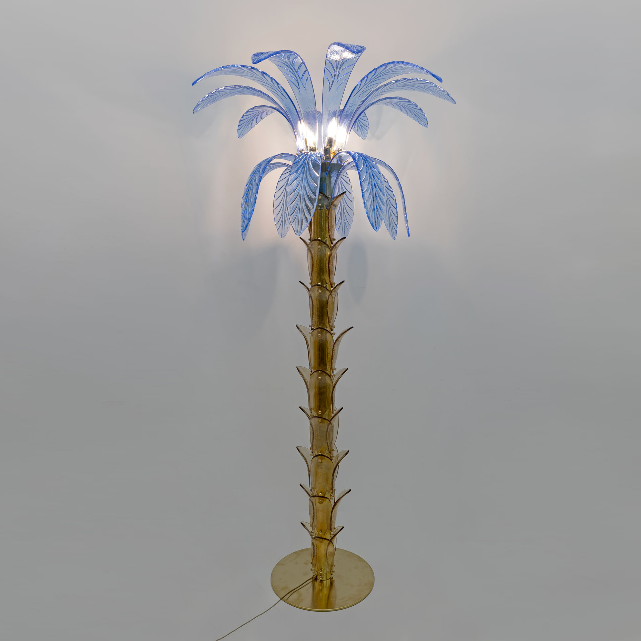 Pair of Murano Glass and Brass Palm Tree Floor Lamp, 1970s