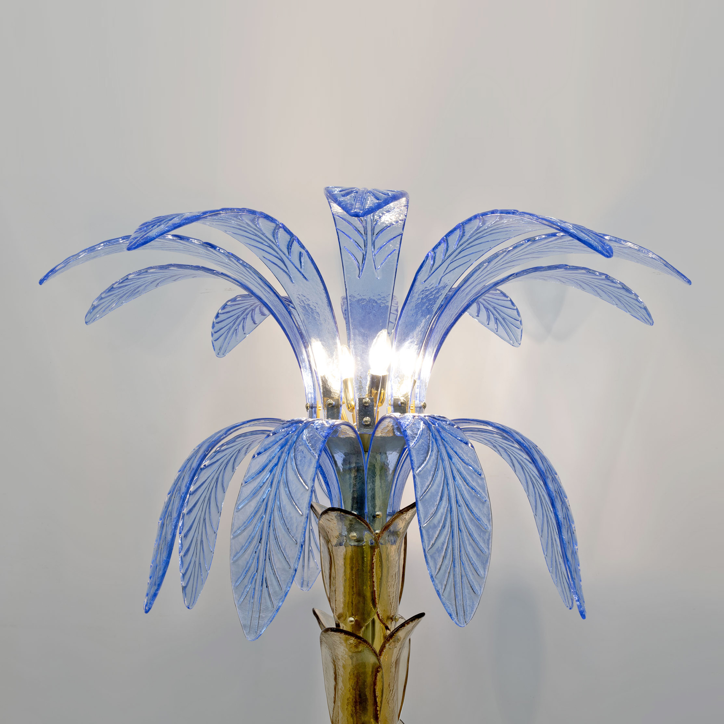 Pair of Murano Glass and Brass Palm Tree Floor Lamp, 1970s
