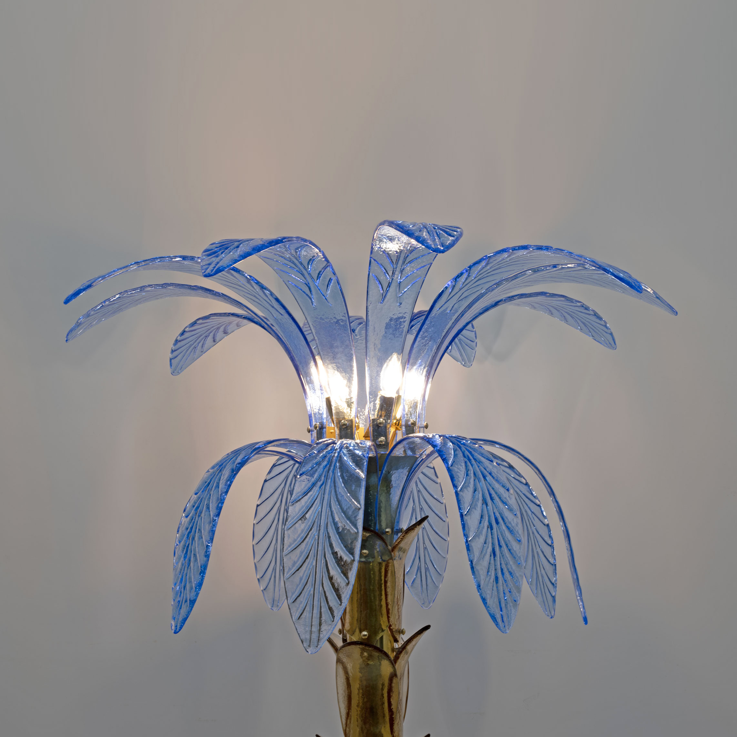 Pair of Murano Glass and Brass Palm Tree Floor Lamp, 1970s