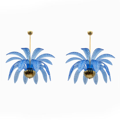 Pair of Mid-Century Modern Palm Leaves Chandelier Murano Glass and Brass, 1970s - Image 9