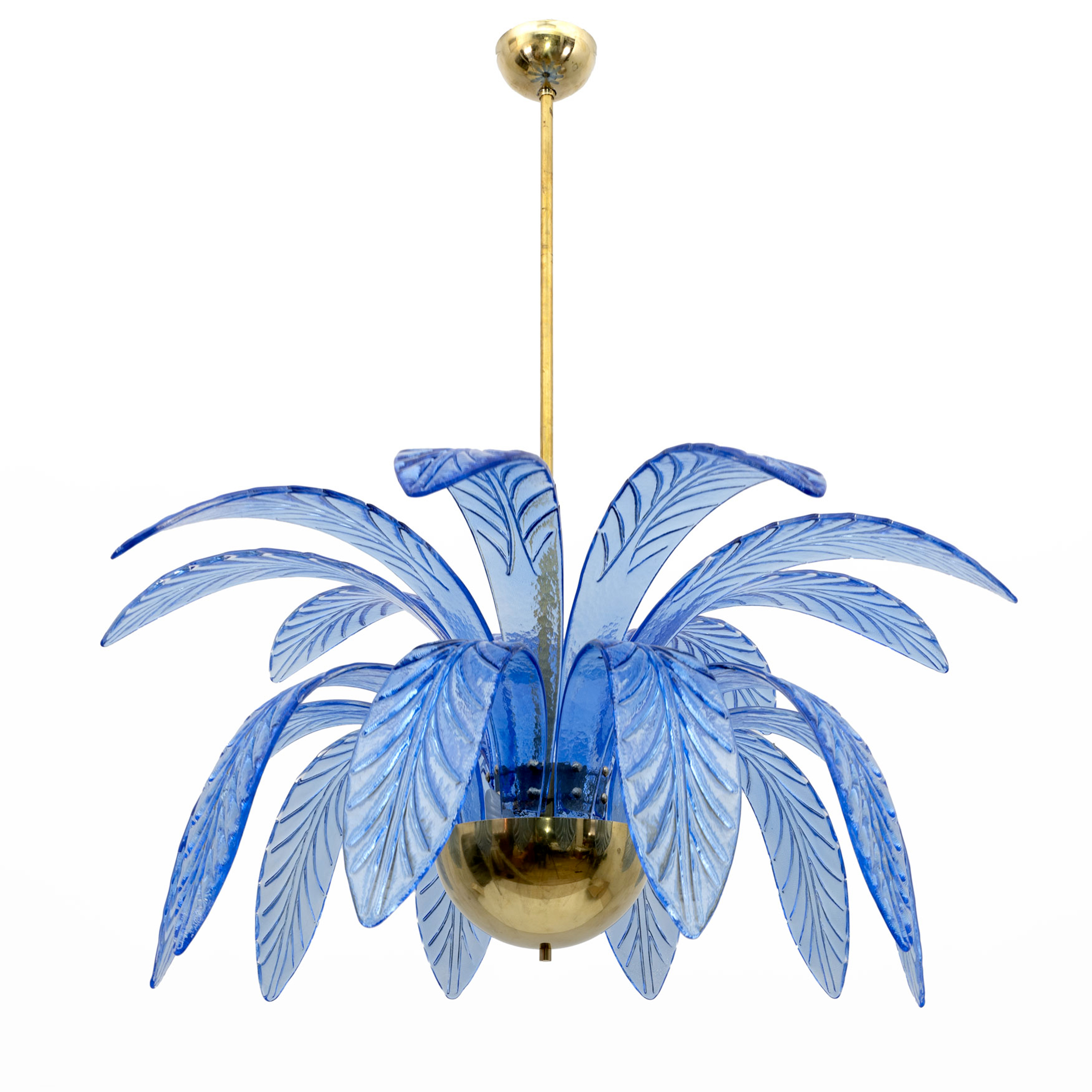 Pair of Mid-Century Modern Palm Leaves Chandelier Murano Glass and Brass, 1970s