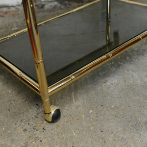 Vintage Brass & Smoked Glass 3 Tier Faux Bamboo Bar Cart, 1970s