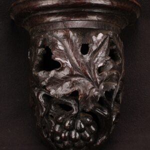 Antique English Oak Carved Wall Bracket Demi Lune With Grapes And Vine