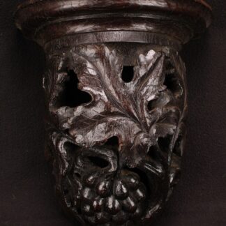 Antique English Oak Carved Wall Bracket Demi Lune With Grapes And Vine