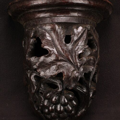 Antique English Oak Carved Wall Bracket Demi Lune With Grapes And Vine