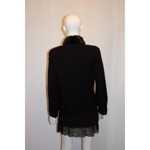Black Cardigan /Jacket with Wonderful Zip and Fur Collar
