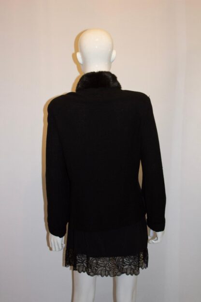 Black Cardigan /Jacket with Wonderful Zip and Fur Collar