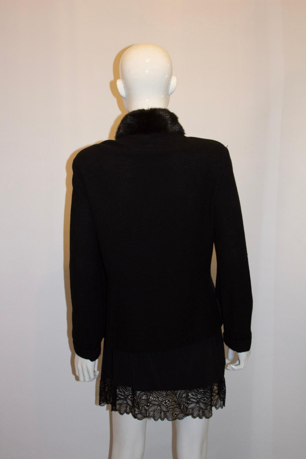 Black Cardigan /Jacket with Wonderful Zip and Fur Collar