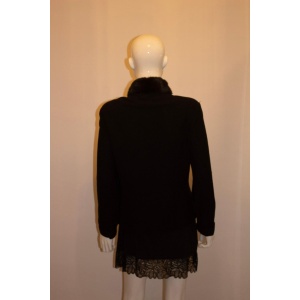 Black Cardigan /Jacket with Wonderful Zip and Fur Collar