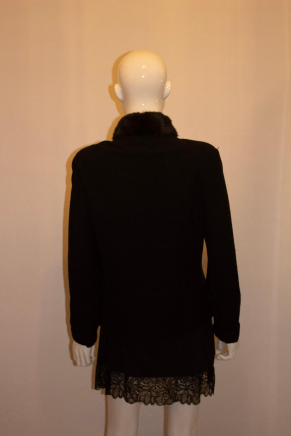 Black Cardigan /Jacket with Wonderful Zip and Fur Collar