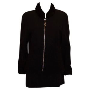 Black Cardigan /Jacket with Wonderful Zip and Fur Collar
