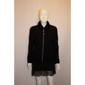 Black Cardigan /Jacket with Wonderful Zip and Fur Collar
