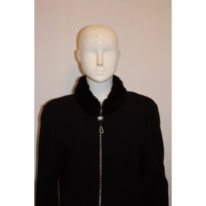 Black Cardigan /Jacket with Wonderful Zip and Fur Collar