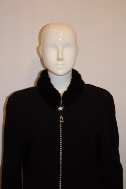 Black Cardigan /Jacket with Wonderful Zip and Fur Collar