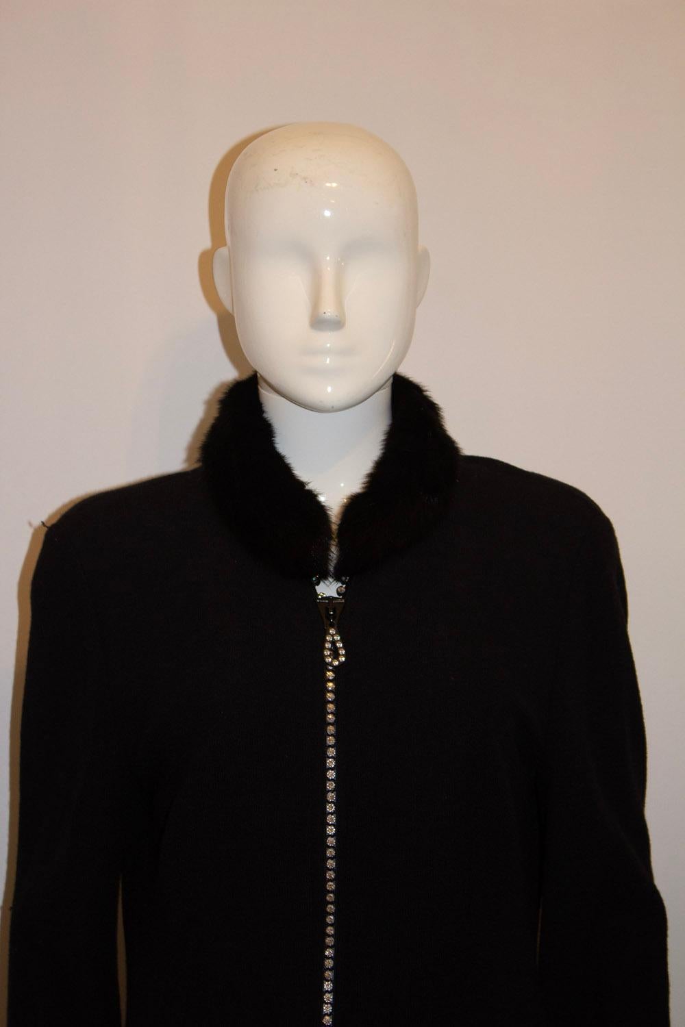 Black Cardigan /Jacket with Wonderful Zip and Fur Collar
