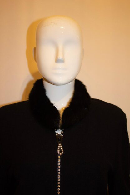 Black Cardigan /Jacket with Wonderful Zip and Fur Collar