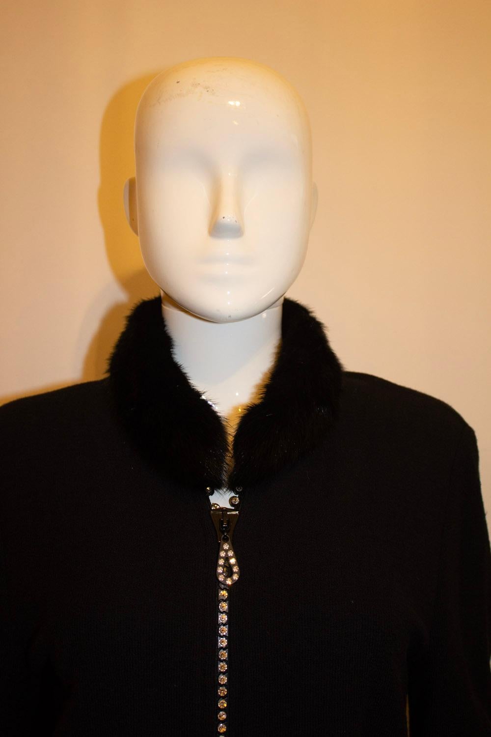Black Cardigan /Jacket with Wonderful Zip and Fur Collar