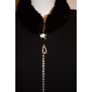 Black Cardigan /Jacket with Wonderful Zip and Fur Collar