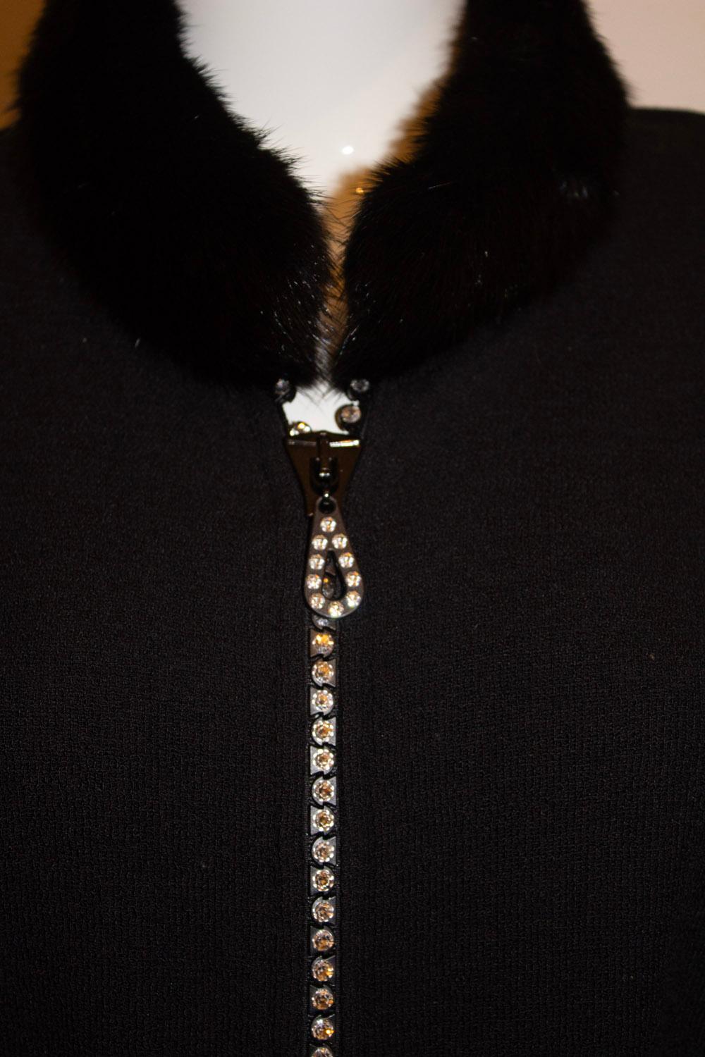 Black Cardigan /Jacket with Wonderful Zip and Fur Collar