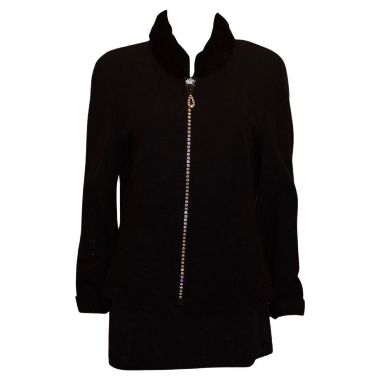 Black Cardigan /Jacket with Wonderful Zip and Fur Collar