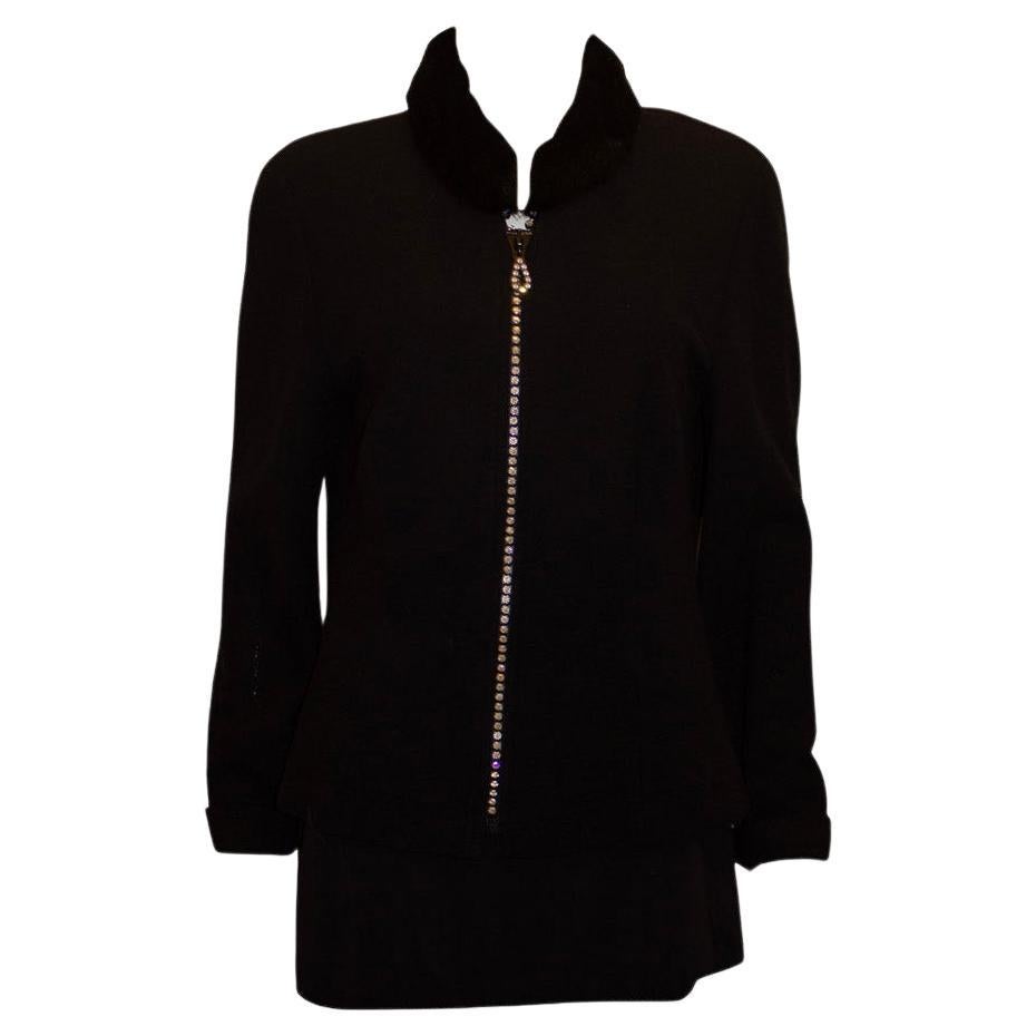 Black Cardigan /Jacket with Wonderful Zip and Fur Collar