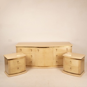 Curved parchment furniture "Nettuno" by Luciano Frigerio for Frigerio di Desio