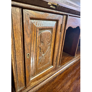 Antique Late Victorian Carved Oak Bureau Bookcase
