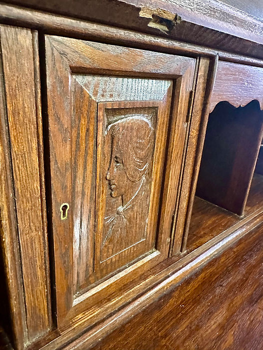 Antique Late Victorian Carved Oak Bureau Bookcase