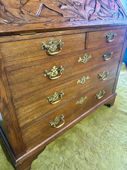 Antique Late Victorian Carved Oak Bureau Bookcase - Image 15
