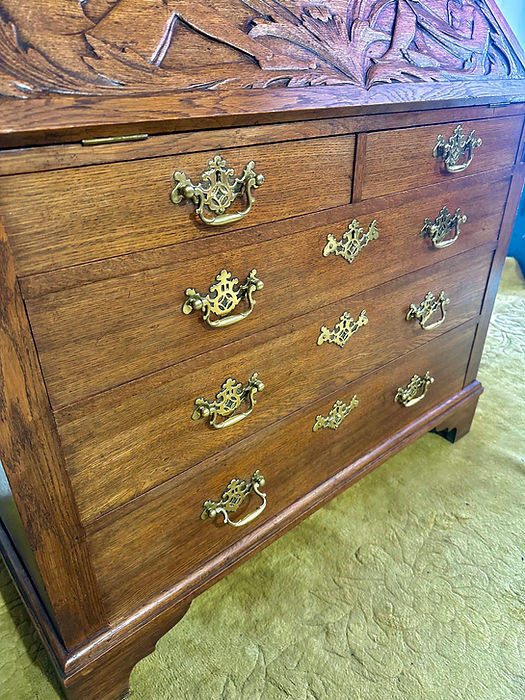 Antique Late Victorian Carved Oak Bureau Bookcase