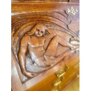 Antique Late Victorian Carved Oak Bureau Bookcase