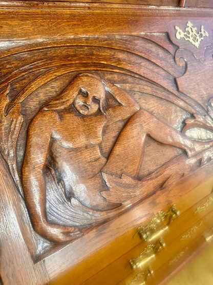 Antique Late Victorian Carved Oak Bureau Bookcase - Image 8