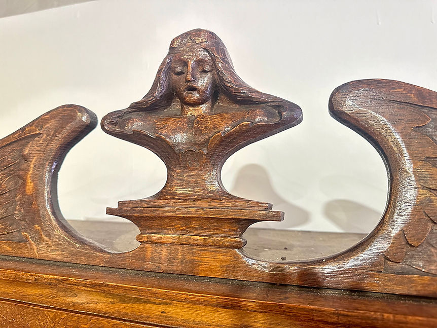 Antique Late Victorian Carved Oak Bureau Bookcase