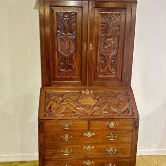 Antique Late Victorian Carved Oak Bureau Bookcase