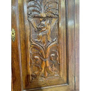 Antique Late Victorian Carved Oak Bureau Bookcase