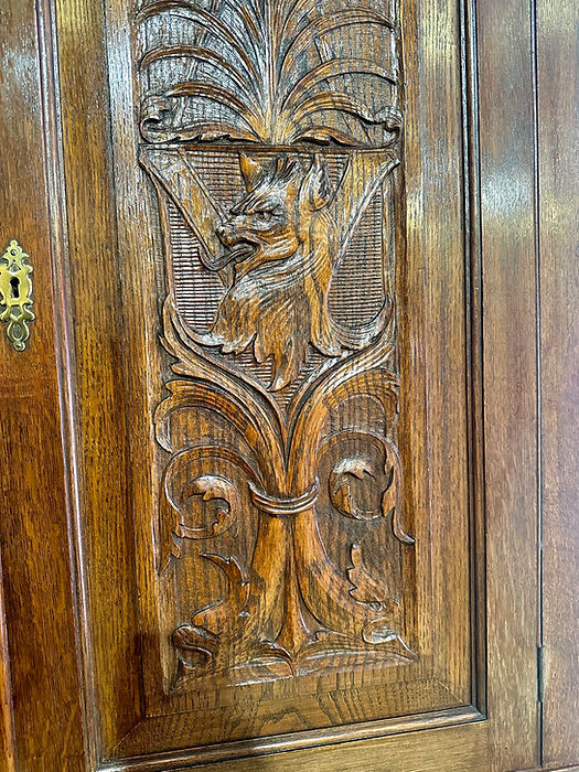 Antique Late Victorian Carved Oak Bureau Bookcase