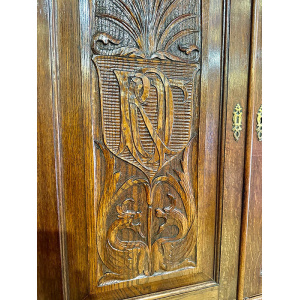Antique Late Victorian Carved Oak Bureau Bookcase