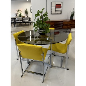 Merrow Associates Glass Dining Set with 4 x Yellow Warwick Velvet Chairs
