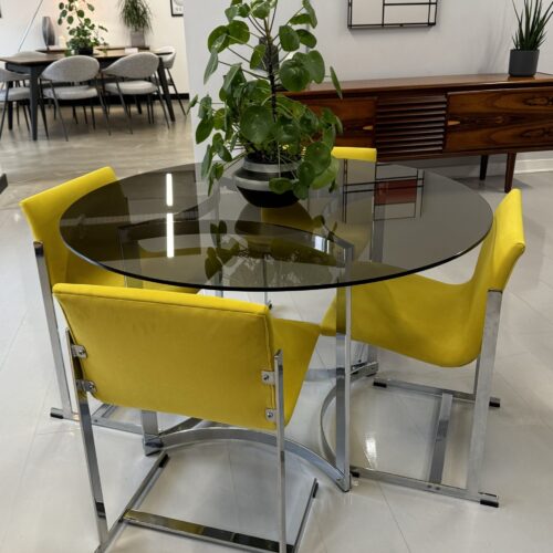 Merrow Associates Glass Dining Set with 4 x Yellow Warwick Velvet Chairs